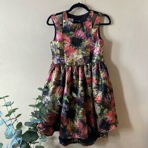 Pippa & Julie Girls Party Dress Black Floral Metallic Brocade High Low Kids 16